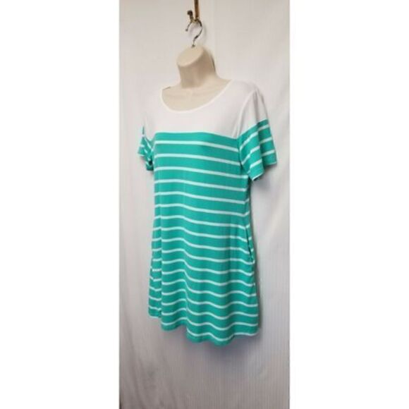Yelete Multicolor Green & White Striped Dress Size M - Picture 5 of 7